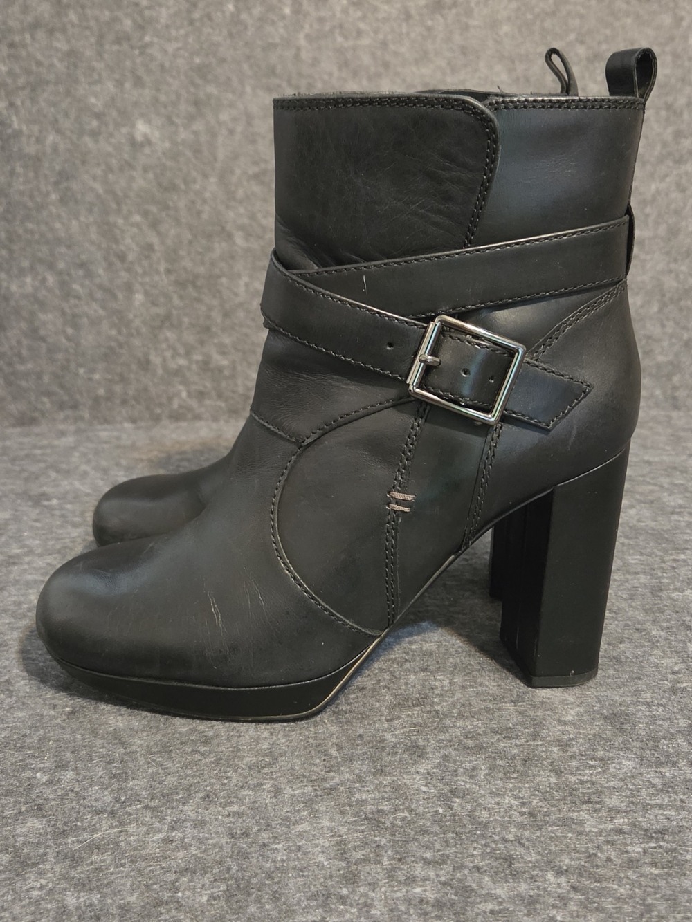 Clarks Black Leather Block Heel Ankle Boots with Buckle - Picture 6 of 10